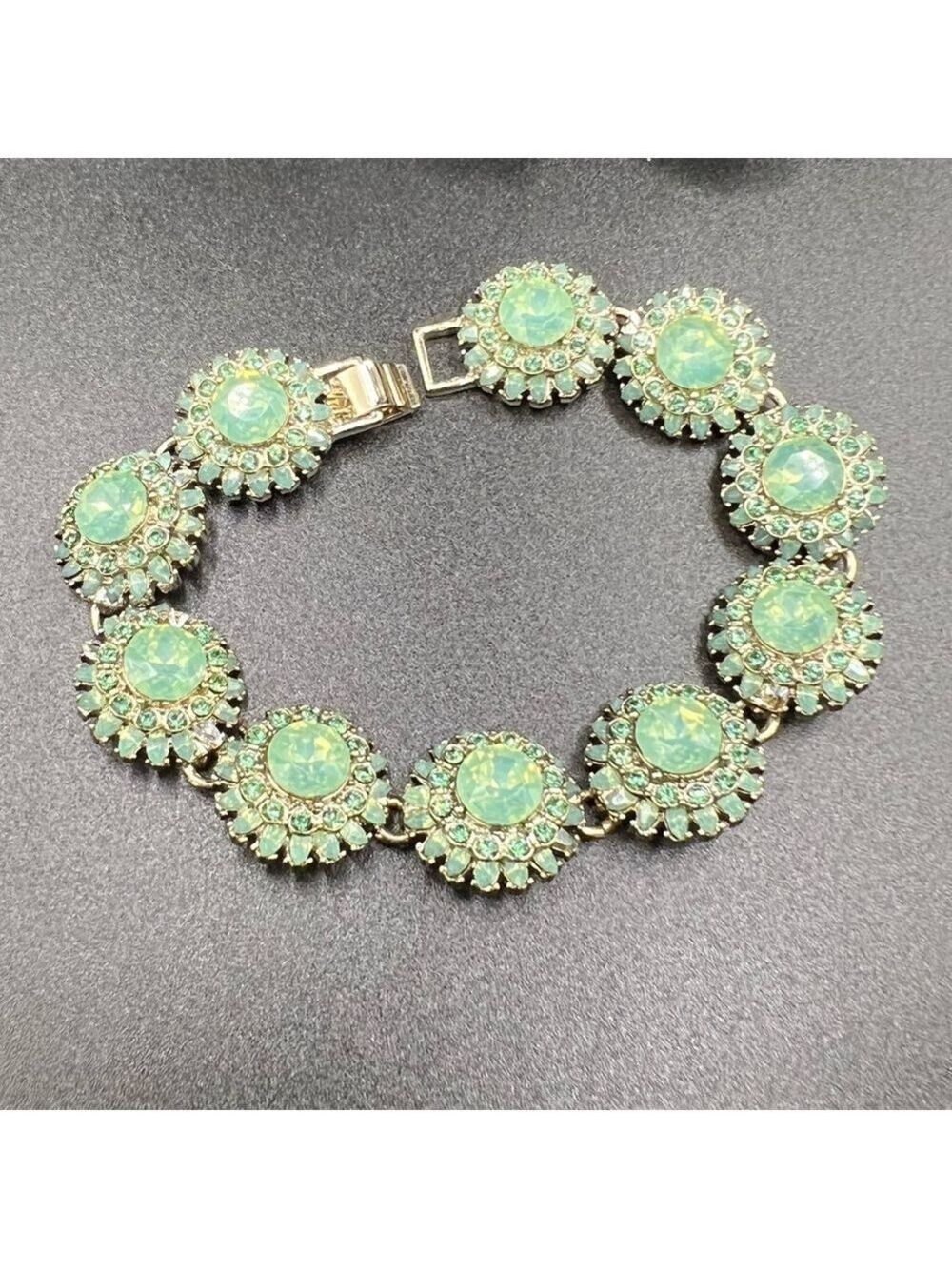 Exquisite Large Round Pacific Opal Crystal Floral Cluster Bracelet - Picture 8 of 12